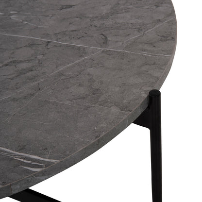 Coffee Table Hm9588.02 Mdf Grey Marble Tabletop-black Metal Base Φ80x45hcm.