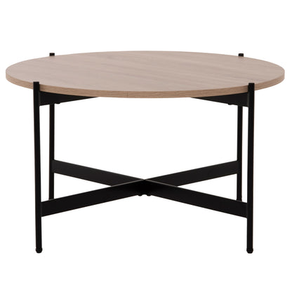 Coffee Table Hm9588.03 Mdf Sonoma Tabletop-black Metal Base Φ80x45hcm.
