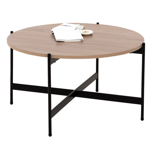 Coffee Table Hm9588.03 Mdf Sonoma Tabletop-black Metal Base Φ80x45hcm.