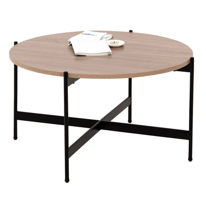 Coffee Table Hm9588.03 Mdf Sonoma Tabletop-black Metal Base Φ80x45hcm.