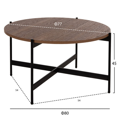 Coffee Table Hm9588.04 Mdf White Walnut Tabletop-black Metal Base Φ80x45hcm.