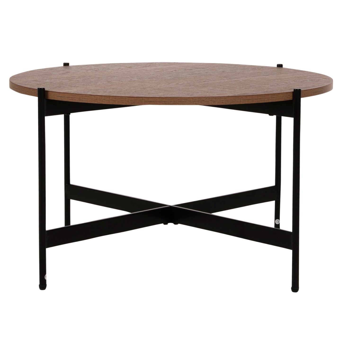 Coffee Table Hm9588.04 Mdf White Walnut Tabletop-black Metal Base Φ80x45hcm.