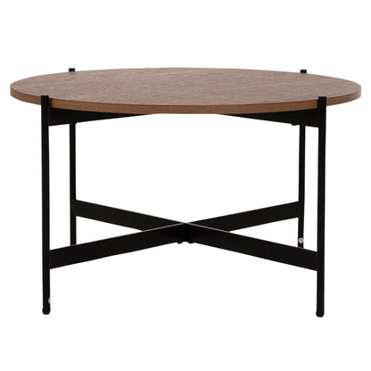 Coffee Table Hm9588.04 Mdf White Walnut Tabletop-black Metal Base Φ80x45hcm.