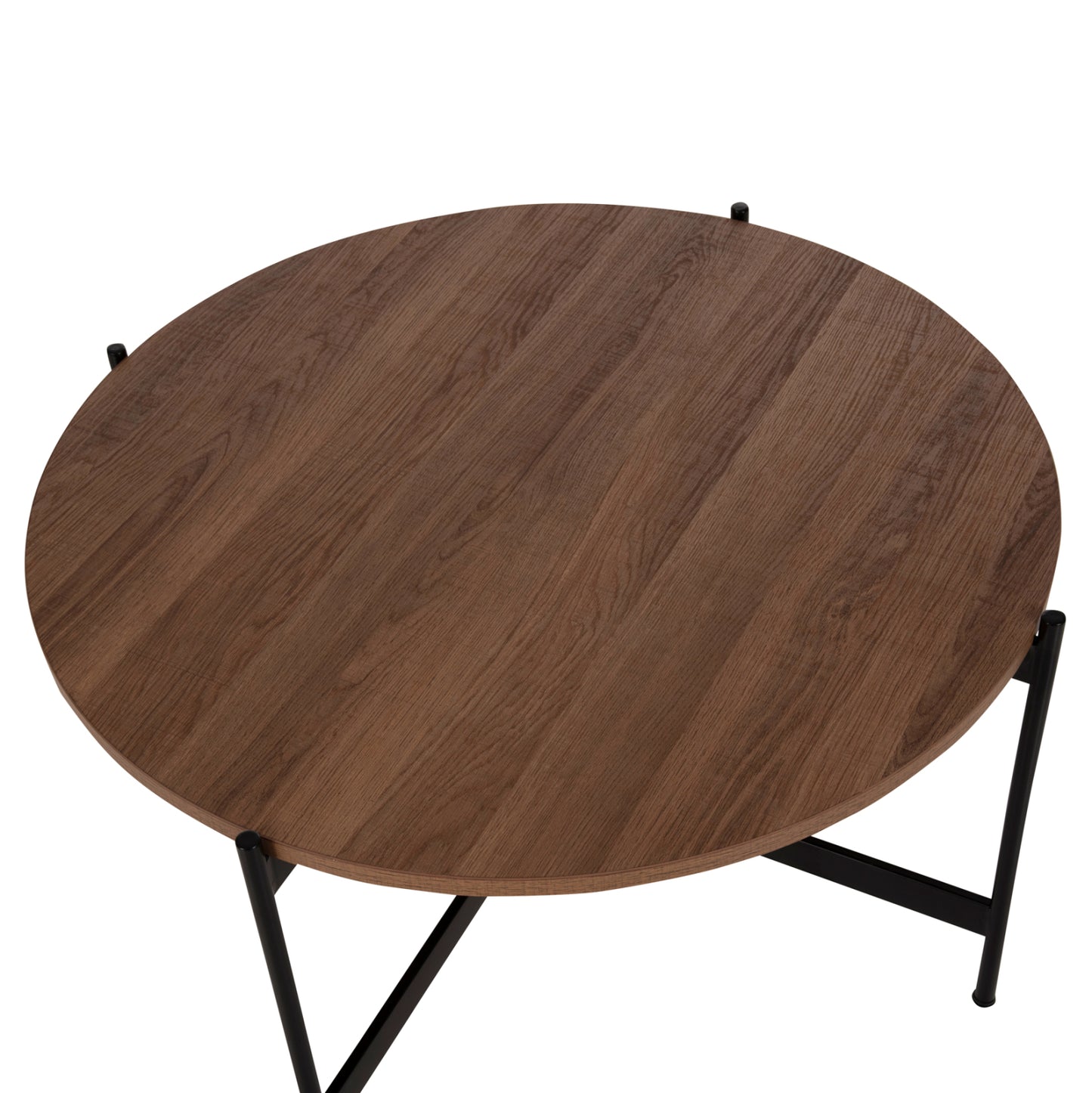 Coffee Table Hm9588.04 Mdf White Walnut Tabletop-black Metal Base Φ80x45hcm.