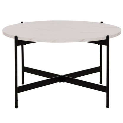 Coffee Table Hm9588.05 Mdf White Marble Tabletop-black Metal Base Φ80x45hcm.