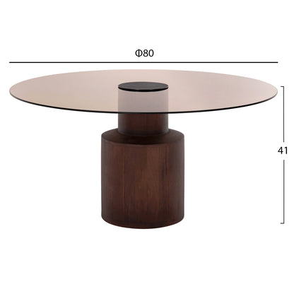 Coffee Table Sunnet Hm9670 Mango Wood In Brown-glass Top Φ80x41hcm.