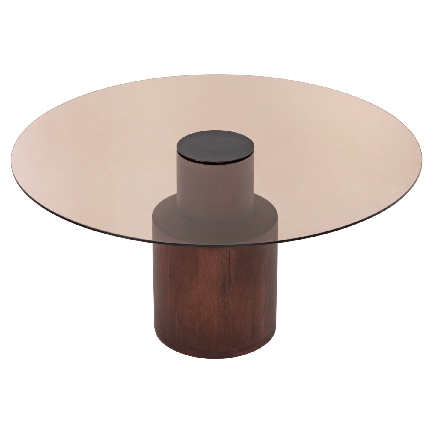 Coffee Table Sunnet Hm9670 Mango Wood In Brown-glass Top Φ80x41hcm.