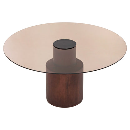 Coffee Table Sunnet Hm9670 Mango Wood In Brown-glass Top Φ80x41hcm.