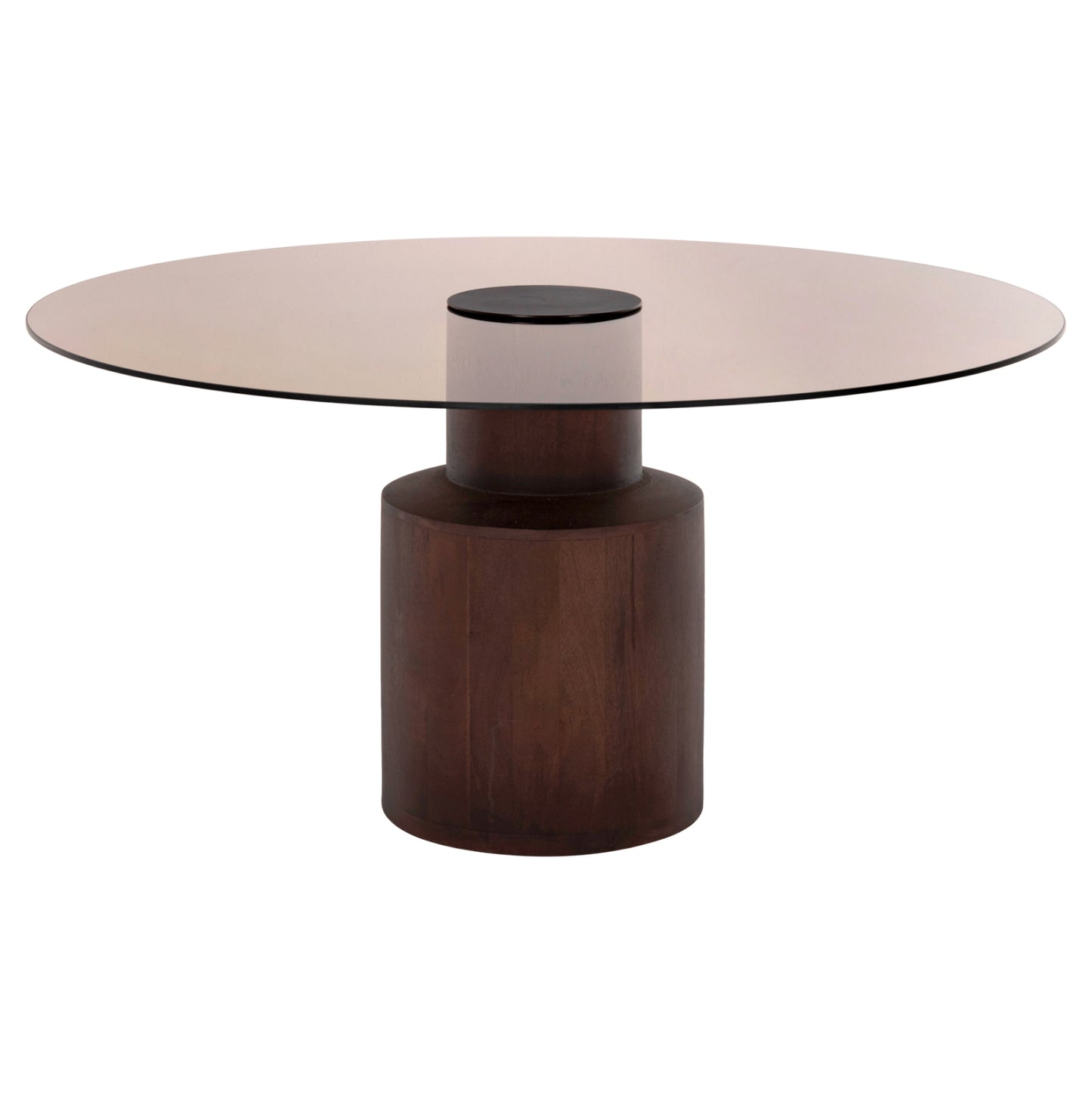 Coffee Table Sunnet Hm9670 Mango Wood In Brown-glass Top Φ80x41hcm.