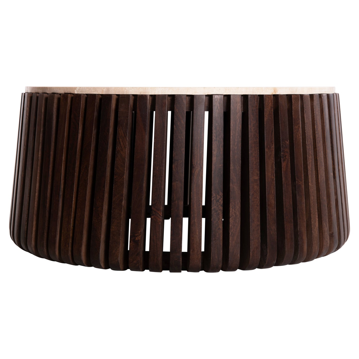 Coffee Table Krest Hm9711 Acacia Wood In Light Brown-white Travertine Φ90x40hcm.