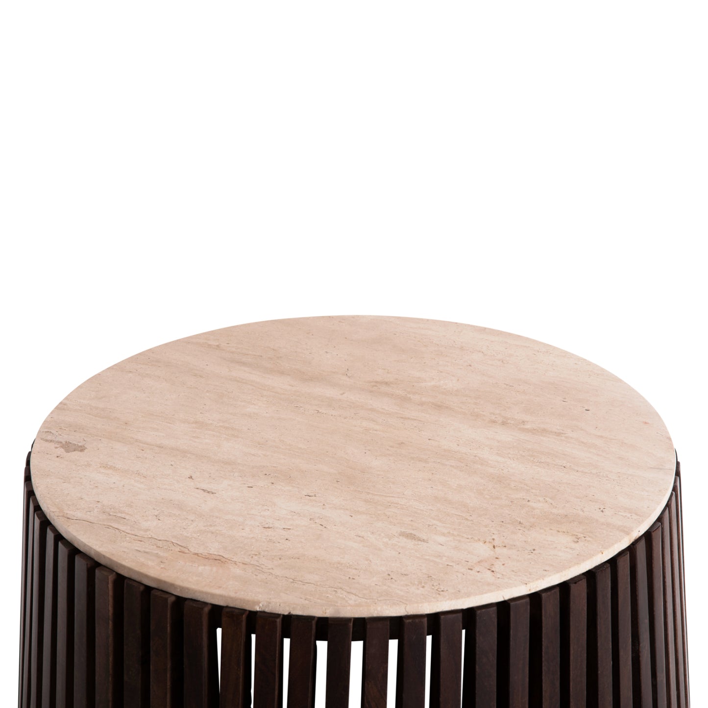 Coffee Table Krest Hm9711 Acacia Wood In Light Brown-white Travertine Φ90x40hcm.