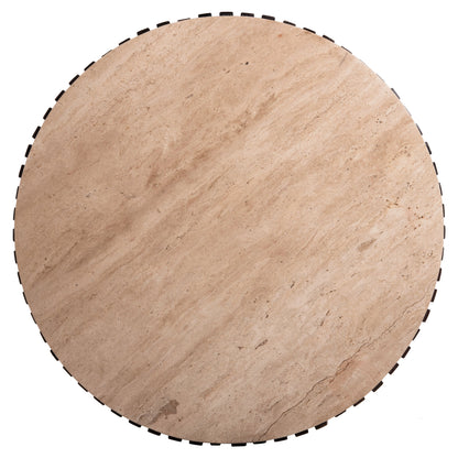 Coffee Table Krest Hm9711 Acacia Wood In Light Brown-white Travertine Φ90x40hcm.