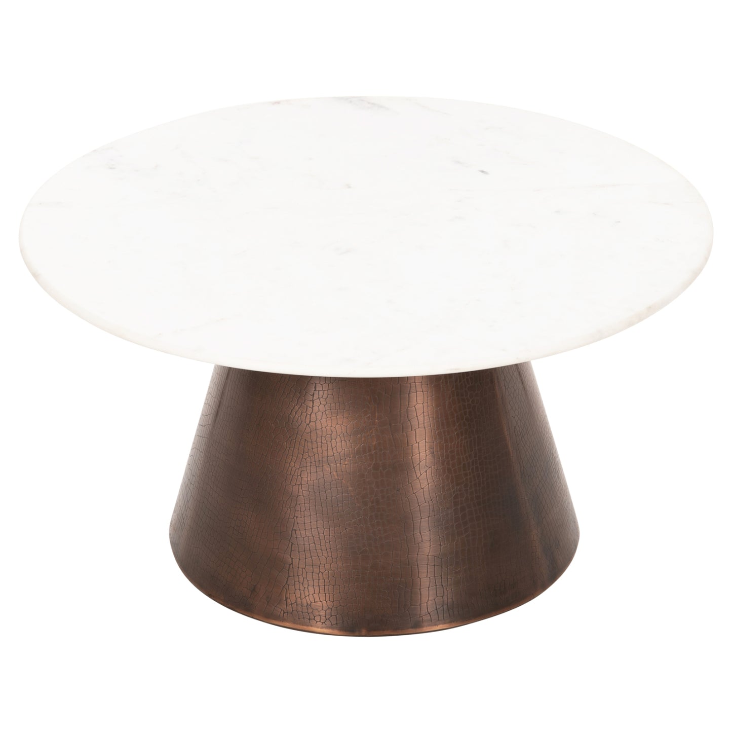 Coffee Table Foden Hm9721 White Marble Top And Antique Copper Color Metal Φ77x40hcm.