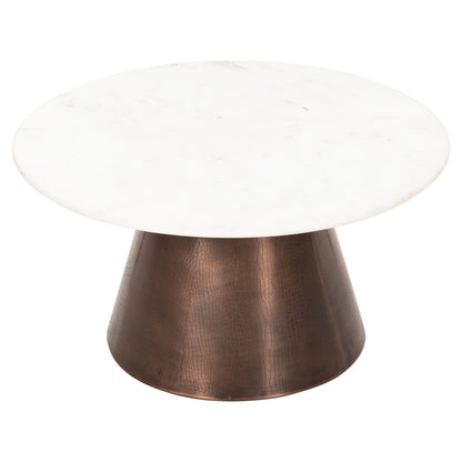 Coffee Table Foden Hm9721 White Marble Top And Antique Copper Color Metal Φ77x40hcm.