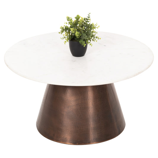 Coffee Table Foden Hm9721 White Marble Top And Antique Copper Color Metal Φ77x40hcm.