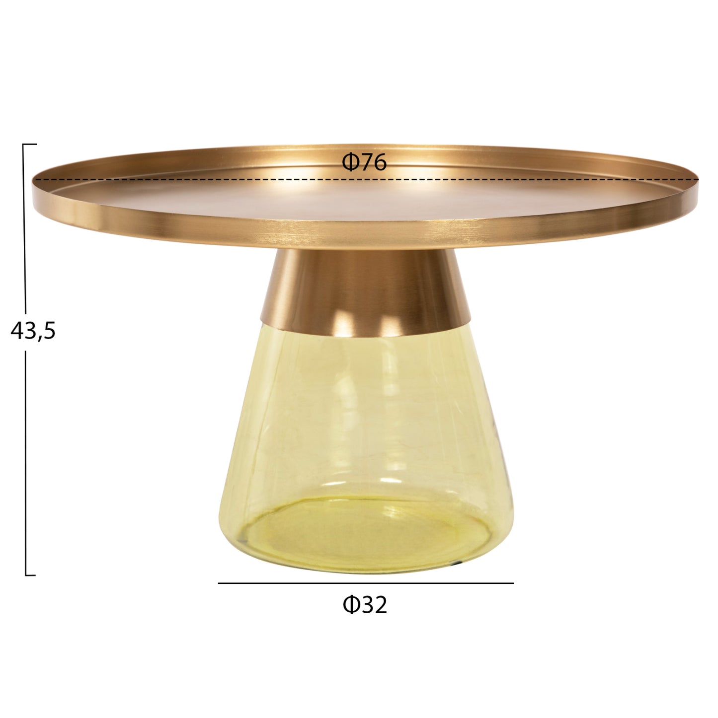 Coffee Table Scal Hm9724 Green Glass Base-metal Top In Gold Φ76x43,5hcm.