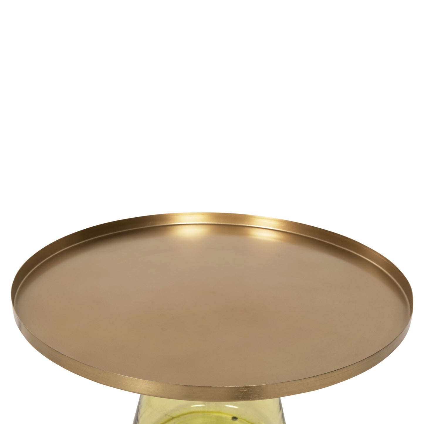 Coffee Table Scal Hm9724 Green Glass Base-metal Top In Gold Φ76x43,5hcm.