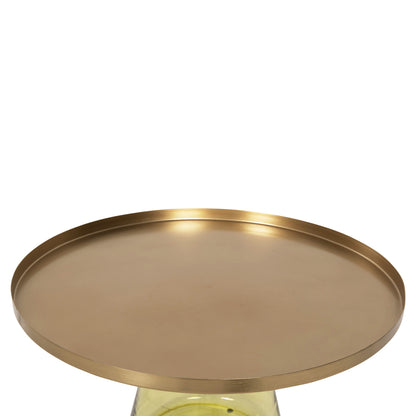 Coffee Table Scal Hm9724 Green Glass Base-metal Top In Gold Φ76x43,5hcm.