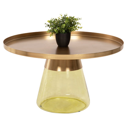 Coffee Table Scal Hm9724 Green Glass Base-metal Top In Gold Φ76x43,5hcm.