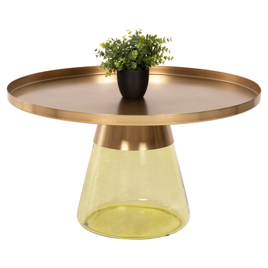 Coffee Table Scal Hm9724 Green Glass Base-metal Top In Gold Φ76x43,5hcm.