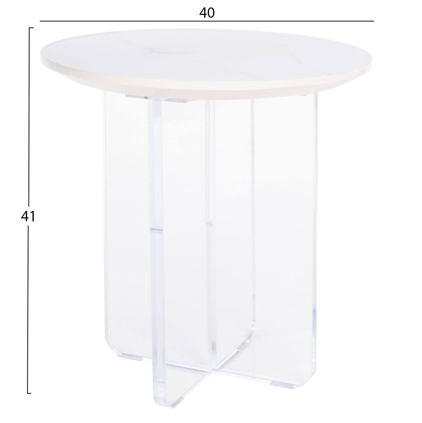 Coffee Table Acrylon Hm9779.01 Hpl White Marble-acrylic Legs Φ40x41hcm.