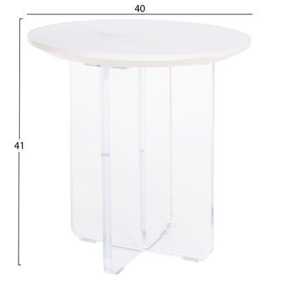 Coffee Table Acrylon Hm9779.01 Hpl White Marble-acrylic Legs Φ40x41hcm.