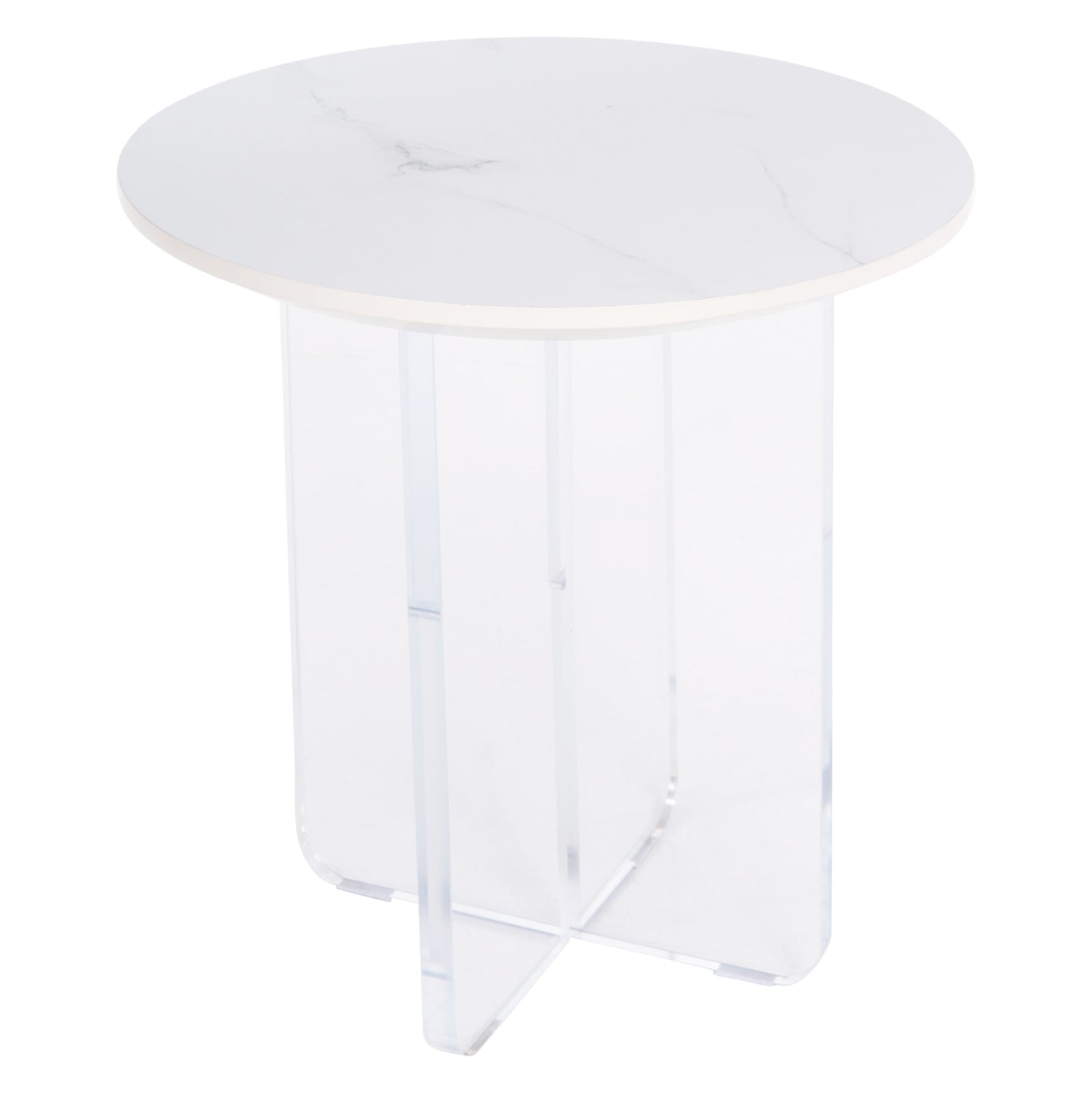 Coffee Table Acrylon Hm9779.01 Hpl White Marble-acrylic Legs Φ40x41hcm.