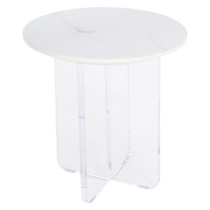 Coffee Table Acrylon Hm9779.01 Hpl White Marble-acrylic Legs Φ40x41hcm.