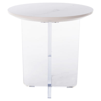 Coffee Table Acrylon Hm9779.01 Hpl White Marble-acrylic Legs Φ40x41hcm.