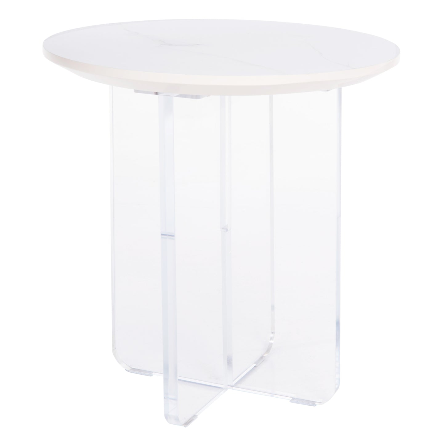 Coffee Table Acrylon Hm9779.01 Hpl White Marble-acrylic Legs Φ40x41hcm.