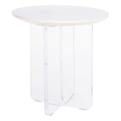 Coffee Table Acrylon Hm9779.01 Hpl White Marble-acrylic Legs Φ40x41hcm.