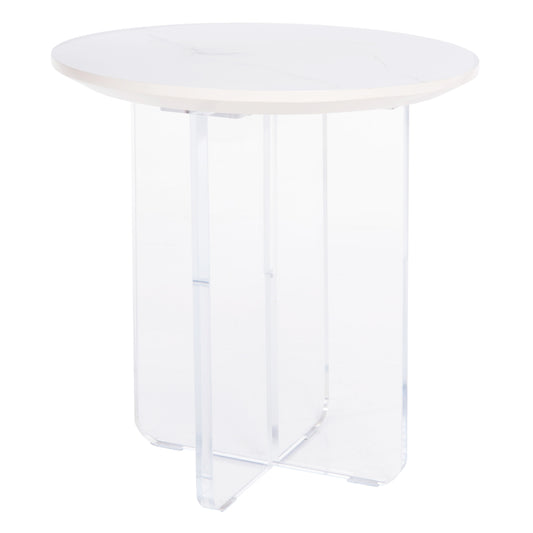 Coffee Table Acrylon Hm9779.01 Hpl White Marble-acrylic Legs Φ40x41hcm.