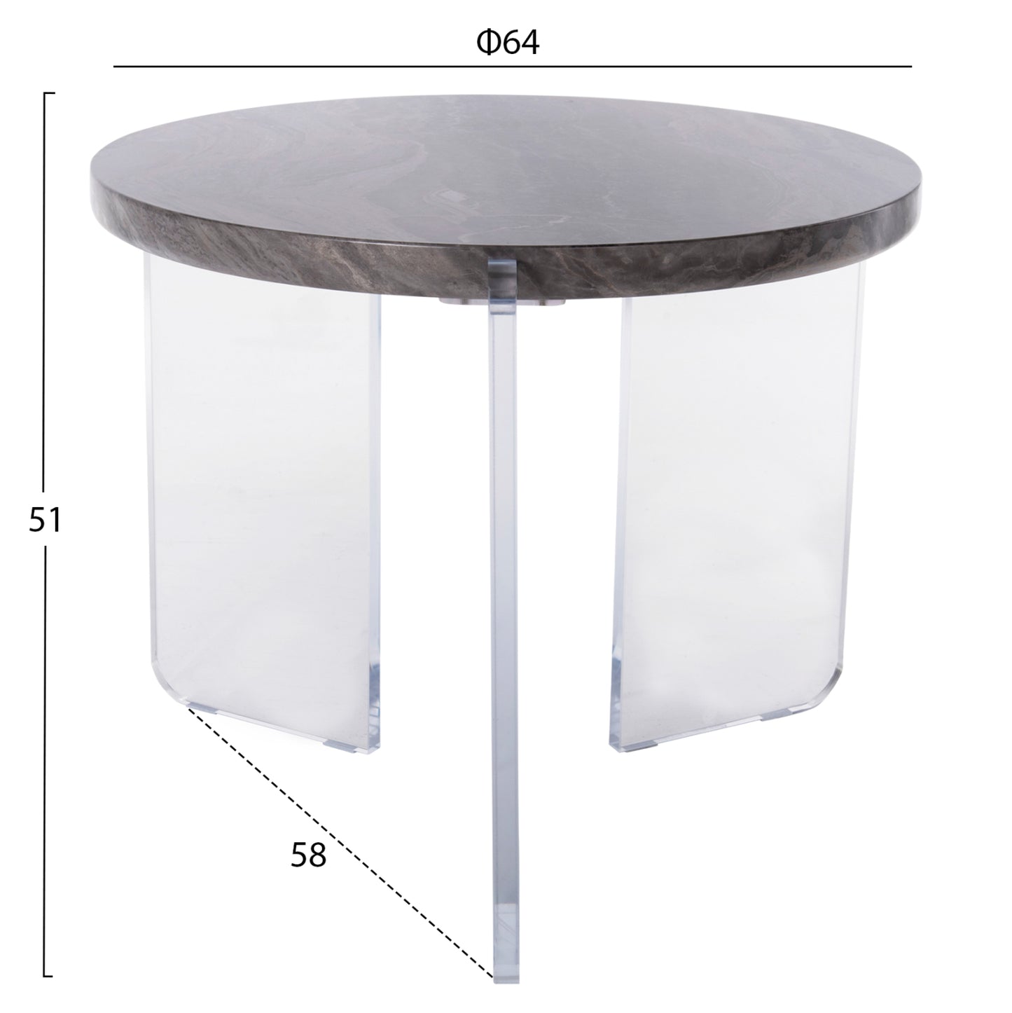 Coffee Table Acrycon Hm9780.01 Mdf With Water Repellant Top-acrylic Legs Φ64x51hcm.