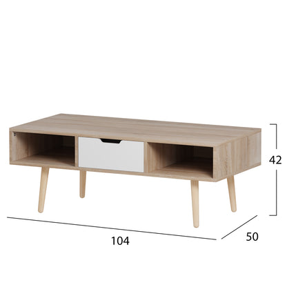 Coffee Table Krener Hm9877.04 Melamine In Sonama & White-solid Pine Wood Legs 104Χ50Χ42hcm.