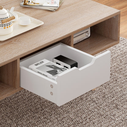 Coffee Table Krener Hm9877.04 Melamine In Sonama & White-solid Pine Wood Legs 104Χ50Χ42hcm.
