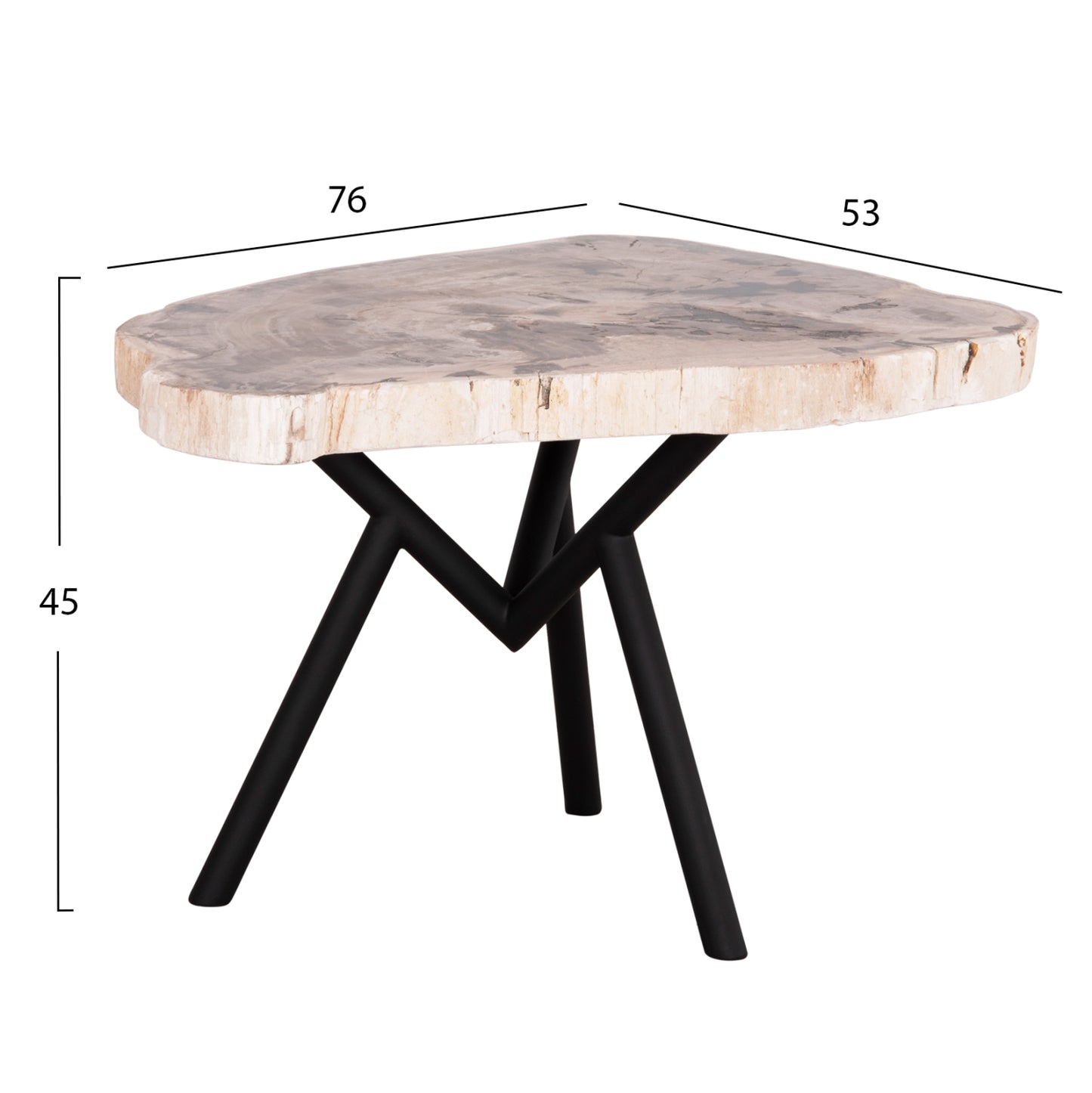 Coffee Table Saman Hm9930 Metal Black Legs-petrified Wood Top 76x53x45hcm.