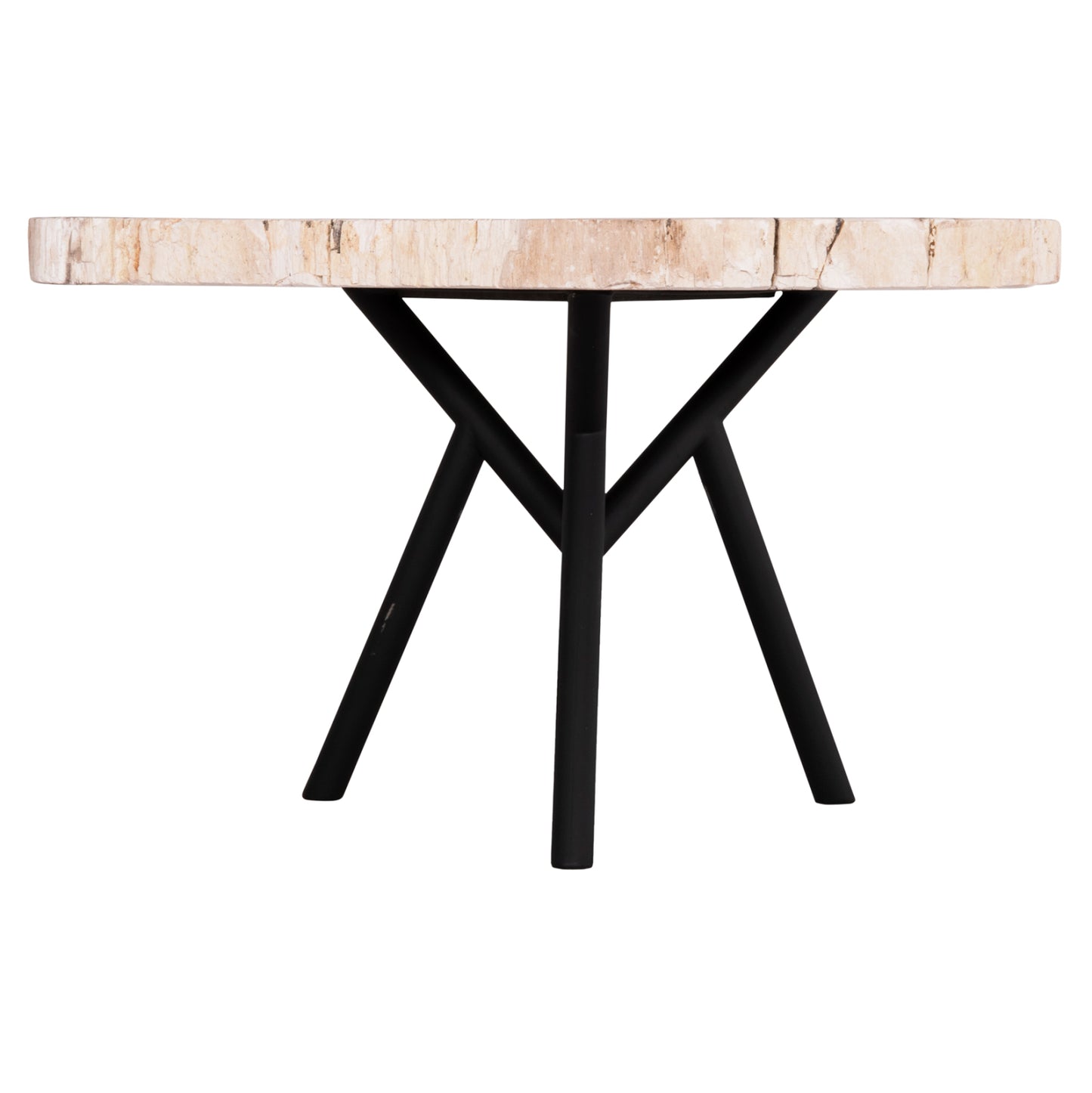 Coffee Table Saman Hm9930 Metal Black Legs-petrified Wood Top 76x53x45hcm.