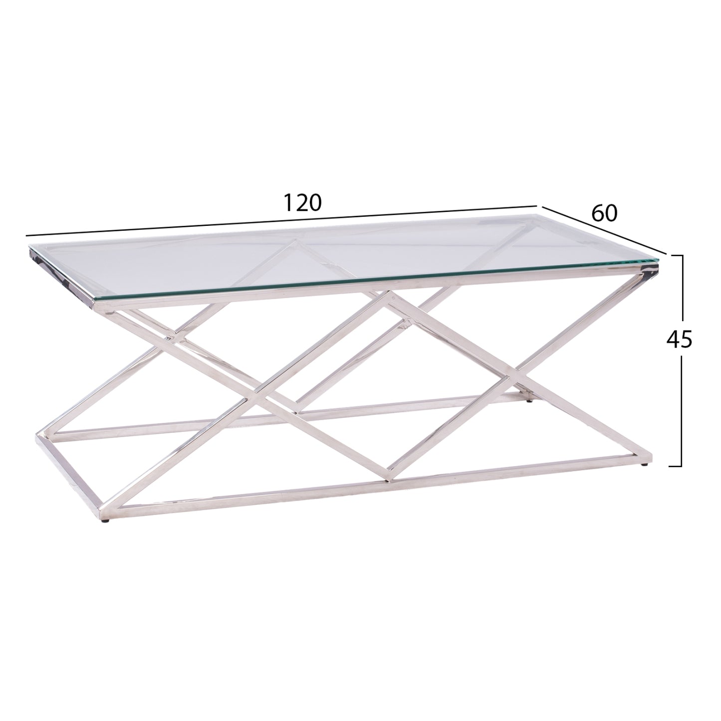 Coffee Table Holland Hm8624.01 With Glass And Chrome Base 120x60Χ45 Ek.