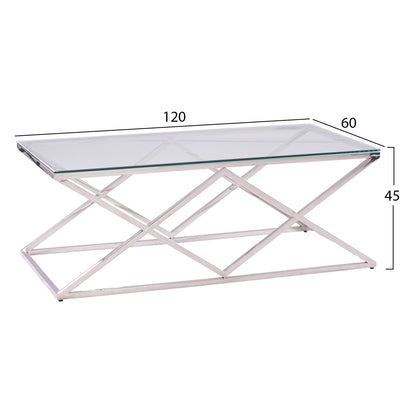 Coffee Table Holland Hm8624.01 With Glass And Chrome Base 120x60Χ45 Ek.