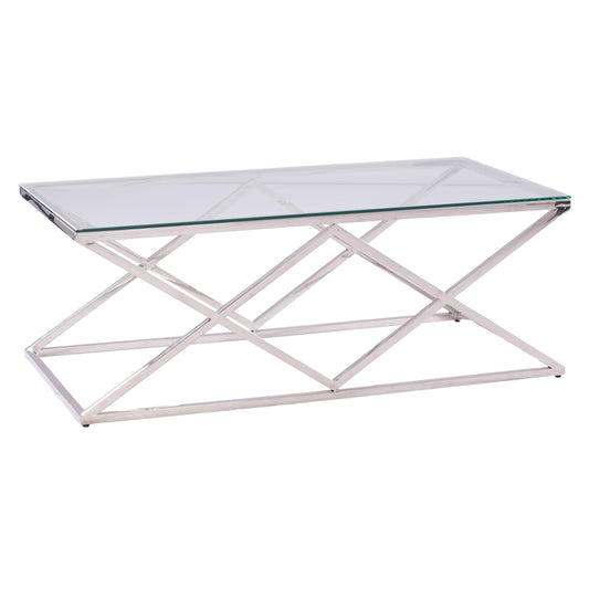 Coffee Table Holland Hm8624.01 With Glass And Chrome Base 120x60Χ45 Ek.