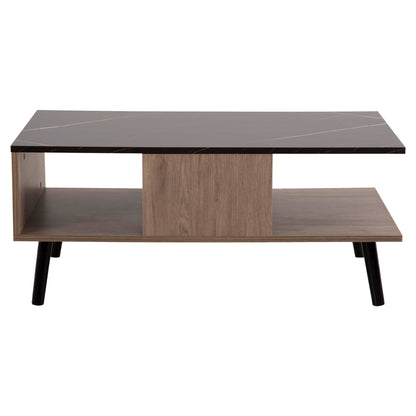 Coffee Table With Shelf Gunnez Hm9036.21 Walnut & Black Marble Look 90x54x38.5h Cm.