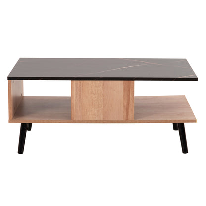 Coffee Table With Shelf Gunnez Hm9036.22 Oak-black Marble Look 90x54x38,5h Cm.