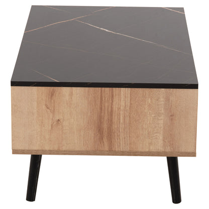 Coffee Table With Shelf Gunnez Hm9036.22 Oak-black Marble Look 90x54x38,5h Cm.