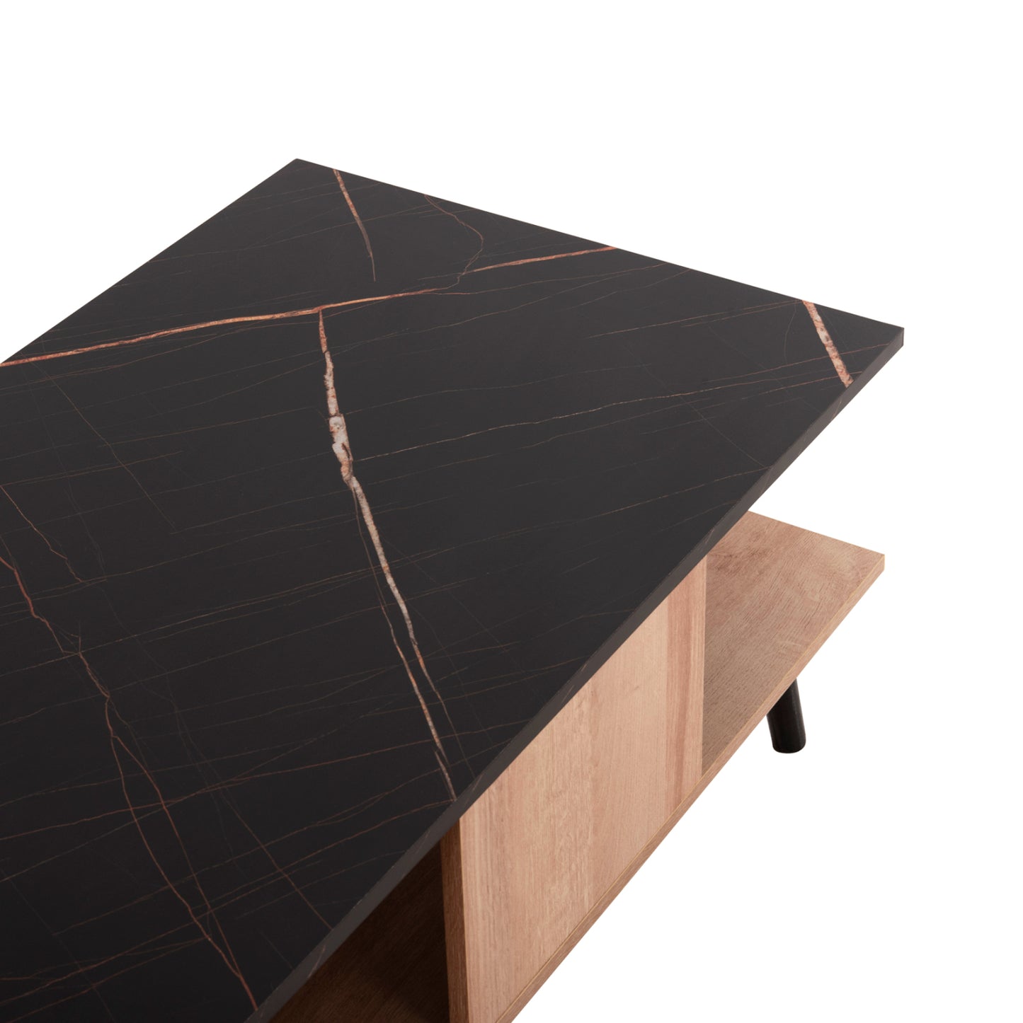 Coffee Table With Shelf Gunnez Hm9036.22 Oak-black Marble Look 90x54x38,5h Cm.