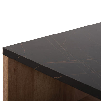 Coffee Table With Shelf Gunnez Hm9036.22 Oak-black Marble Look 90x54x38,5h Cm.