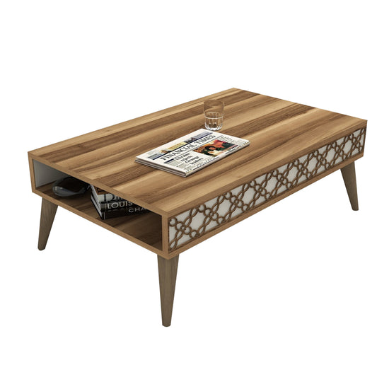 Coffee Table Melamine Hm9499.03 In Walnut Color With Cream Sides 105x60x36.6hcm.