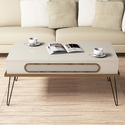 Coffee Table Melamine Hm9500.03 In Cream Color-metallic Legs 105x56x45.8hcm.