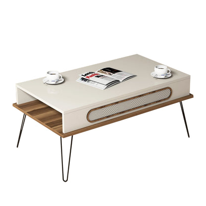 Coffee Table Melamine Hm9500.03 In Cream Color-metallic Legs 105x56x45.8hcm.