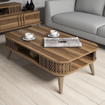 Coffee Table Melamine Hm9501.02 In Walnut Color 105x60x34.6hcm.