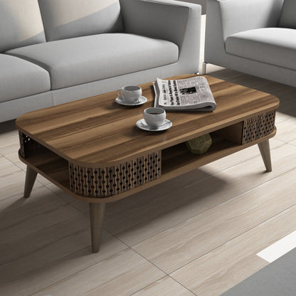 Coffee Table Melamine Hm9501.02 In Walnut Color 105x60x34.6hcm.